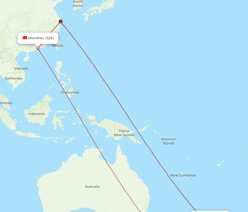 AKL to SZX flights and routes map