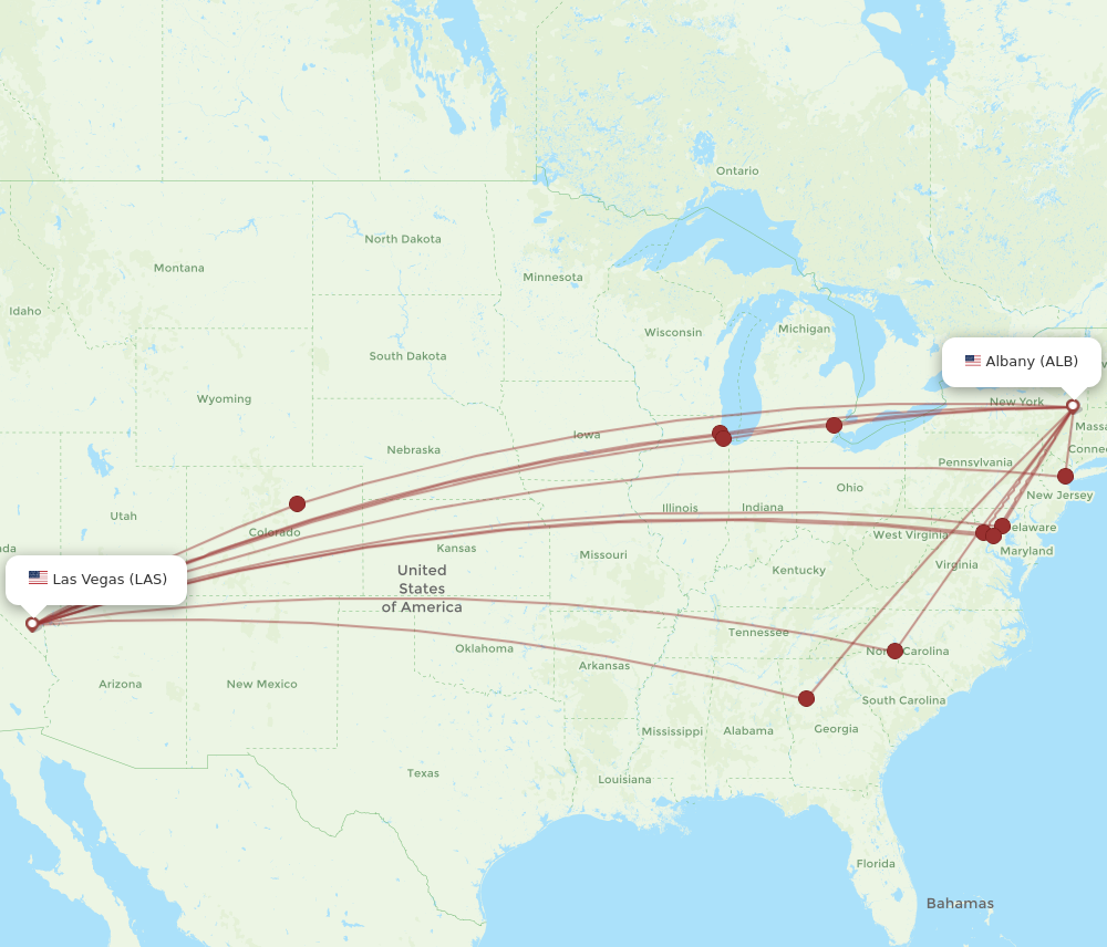 All flight routes from Albany to Las Vegas, ALB to LAS - Flight Routes