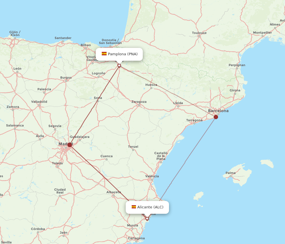 Flights from Alicante to Pamplona, ALC to PNA - Flight Routes