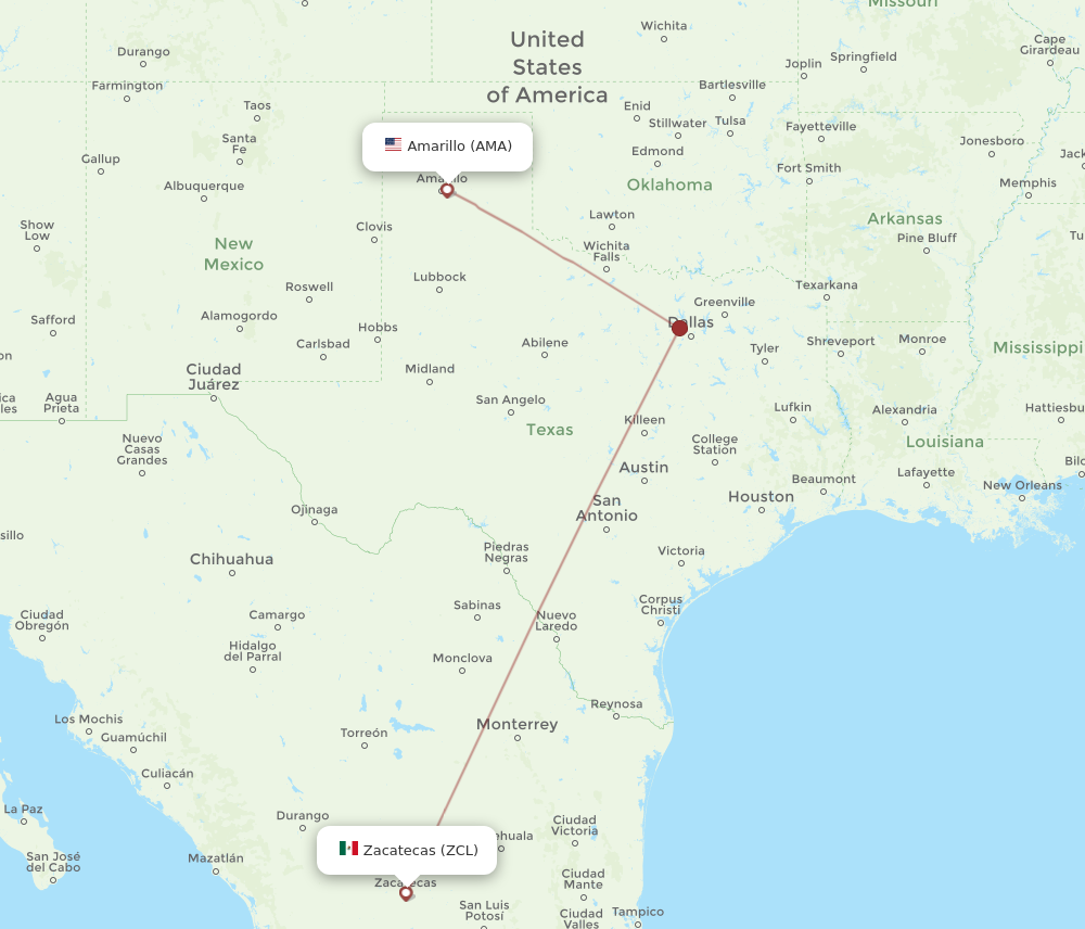 Flights from Amarillo to Zacatecas AMA to ZCL Flight Routes