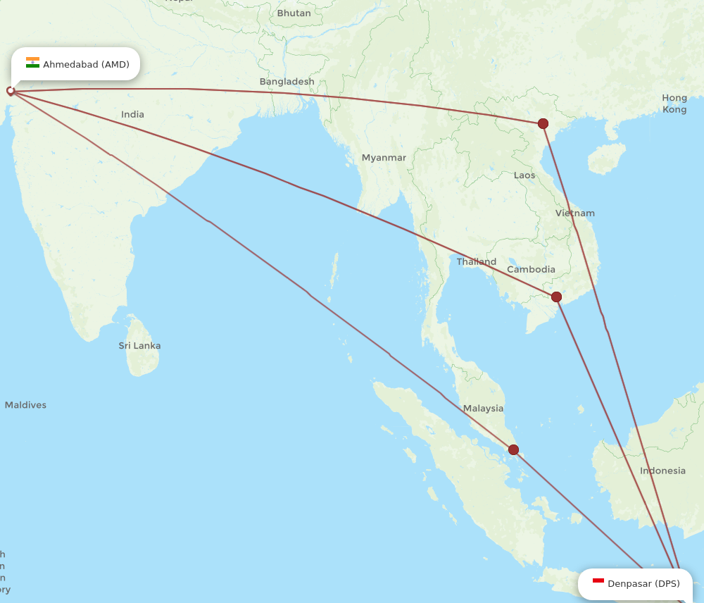 AMD to DPS flights and routes map