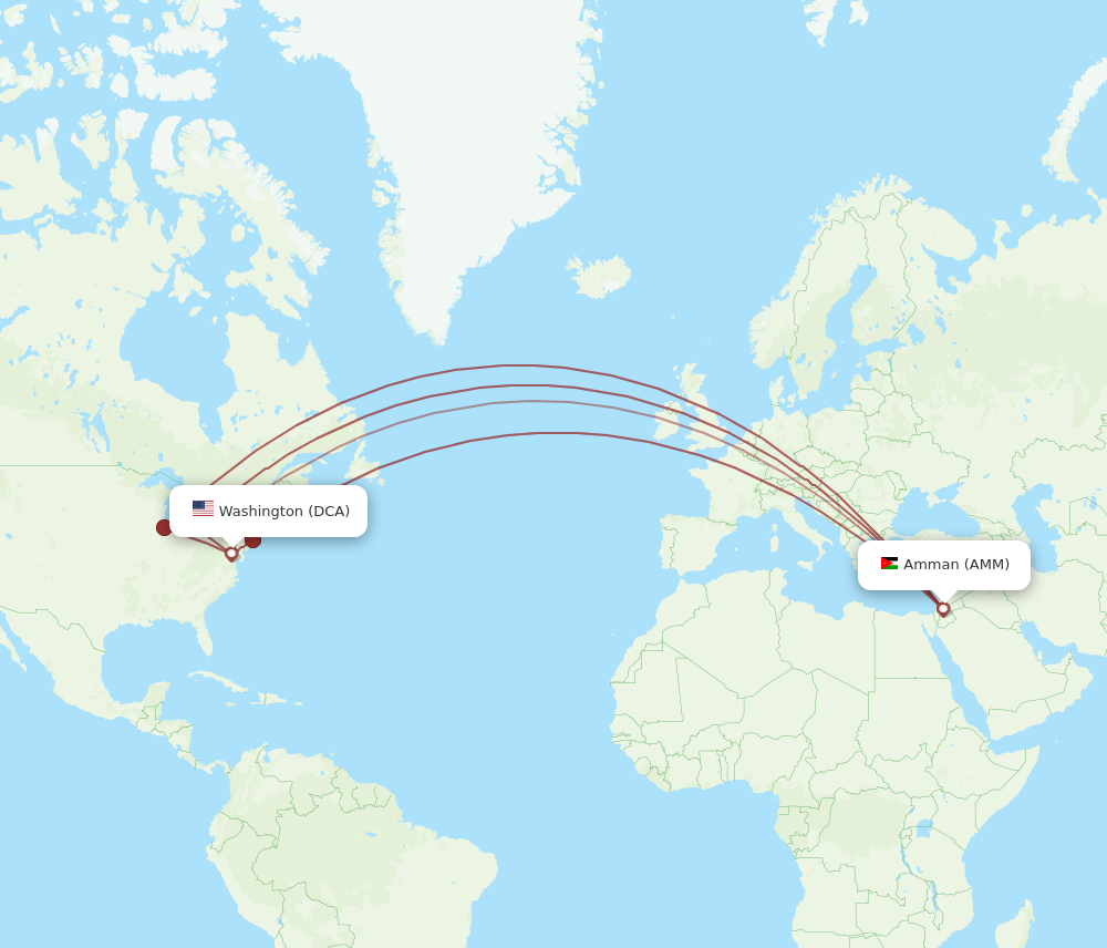 Flights from Amman to Washington AMM to DCA Flight Routes