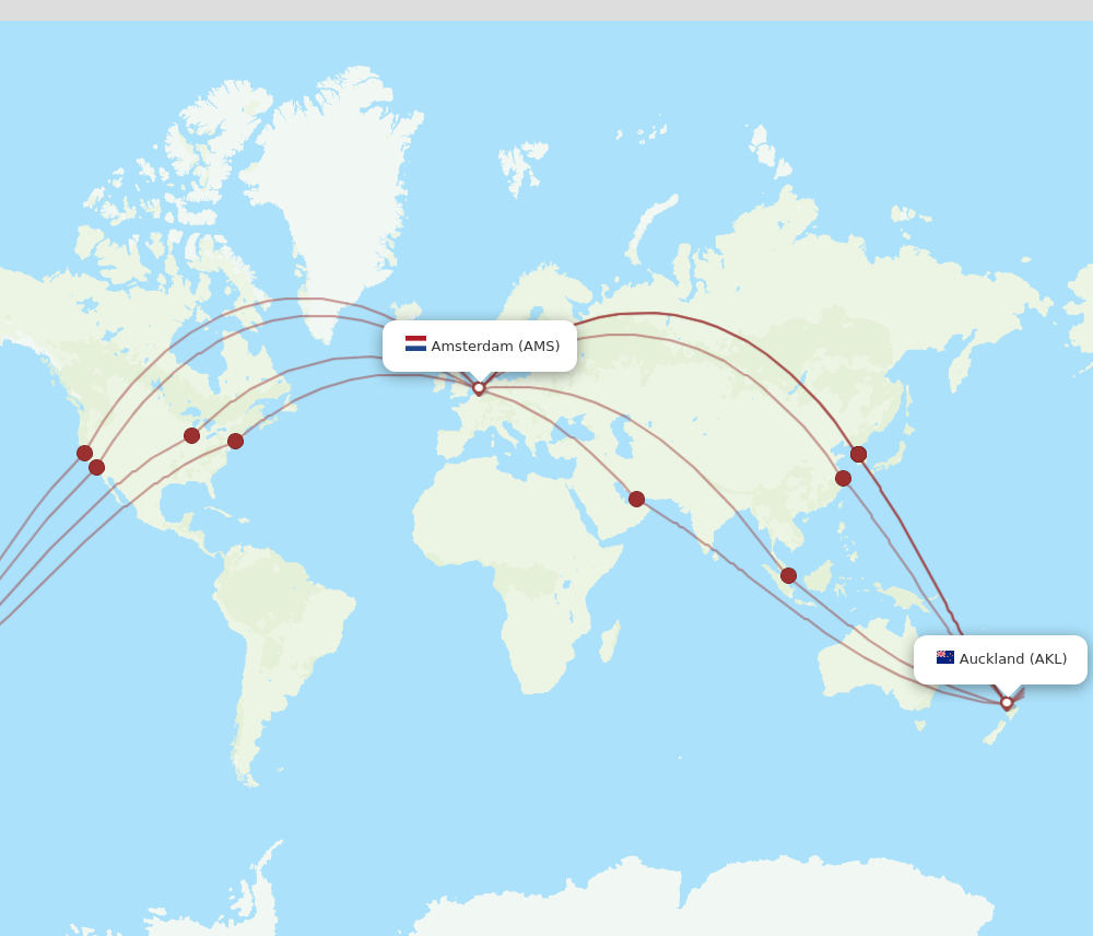 All flight routes from Amsterdam to Auckland, AMS to AKL - Flight Routes