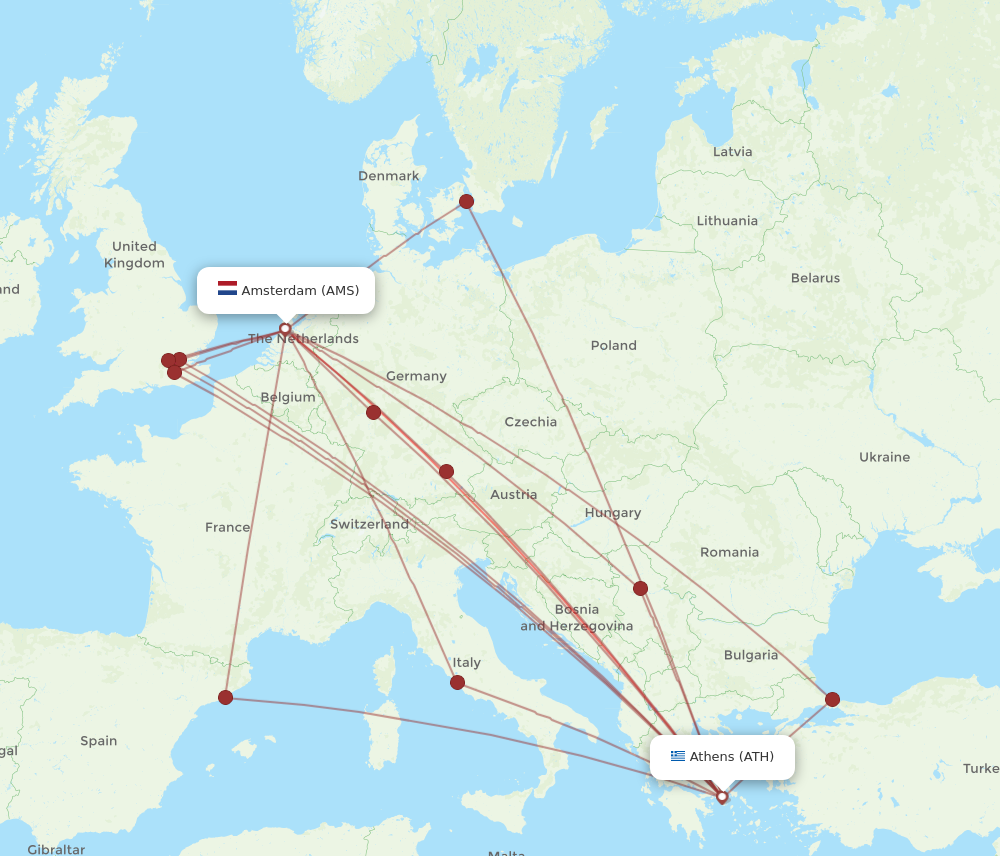 Flights from Amsterdam to Athens AMS to ATH Flight Routes