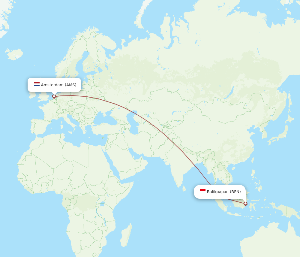 AMS to BPN flights and routes map