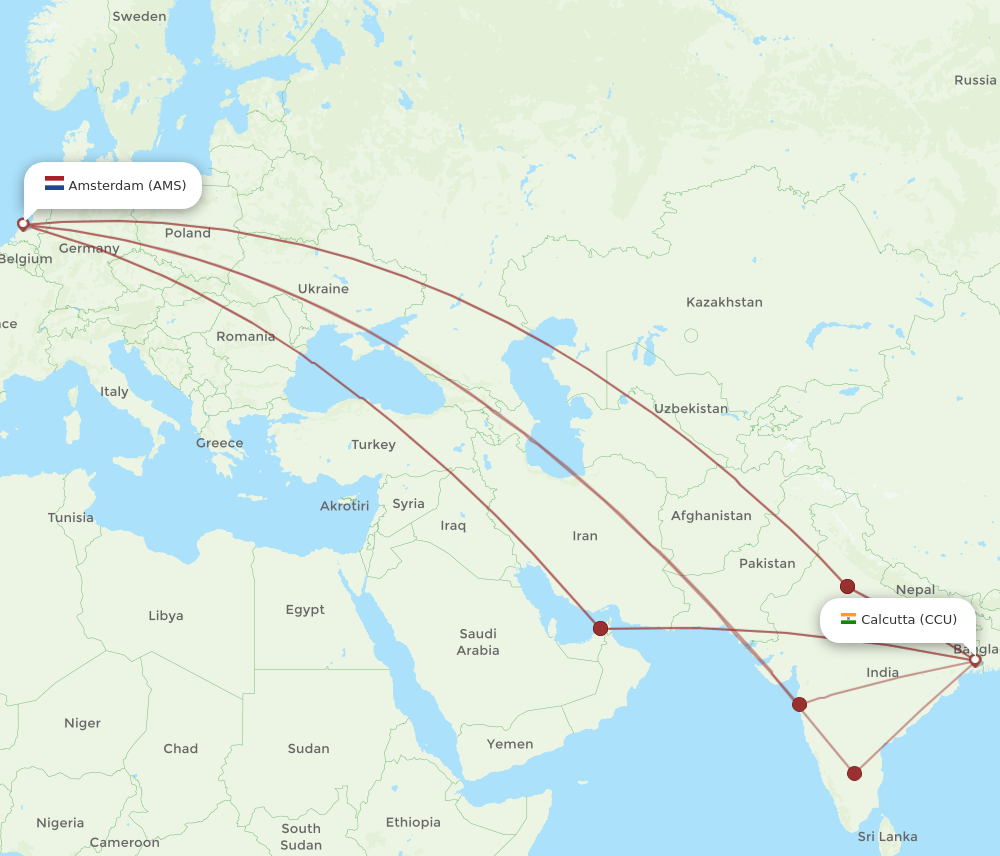 All Flight Routes From Amsterdam To Kolkata Ams To Ccu Flight Routes 9475