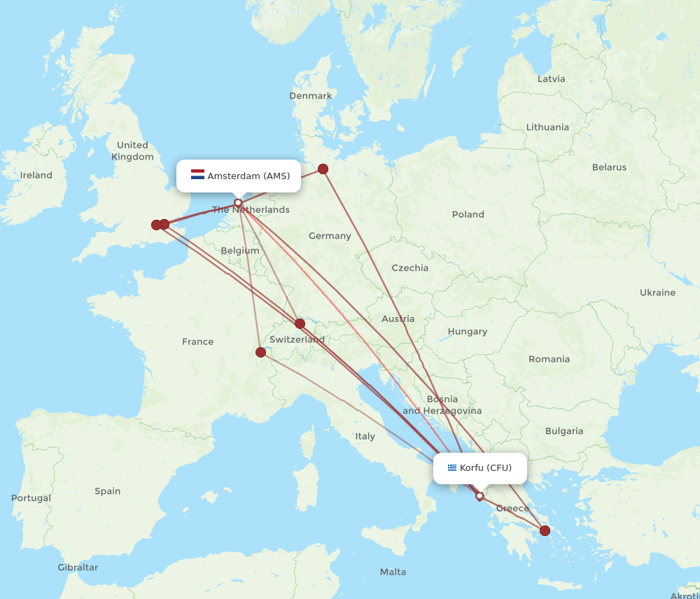 Flights from Amsterdam to Kerkyra AMS to CFU Flight Routes