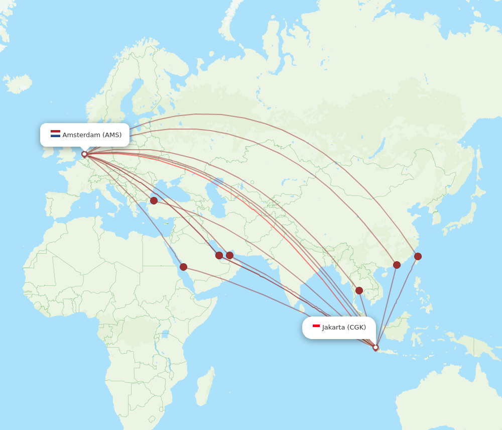 AMS to CGK flights and routes map
