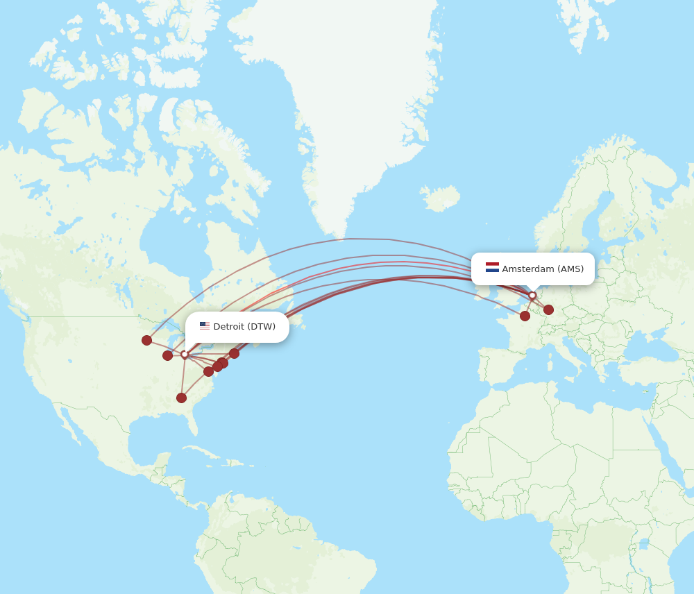 Flights from Amsterdam to Detroit AMS to DTW Flight Routes