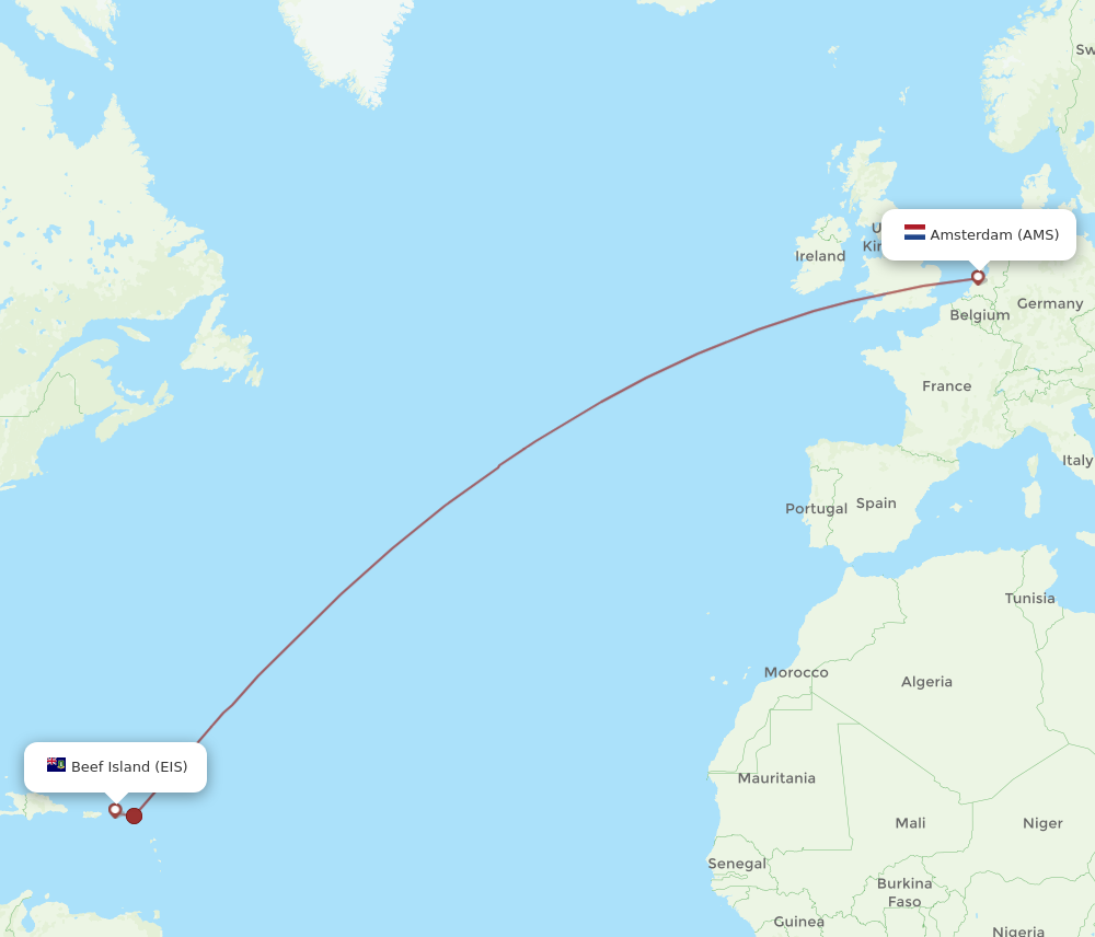 Flights from Amsterdam to Beef Island AMS to EIS Flight Routes