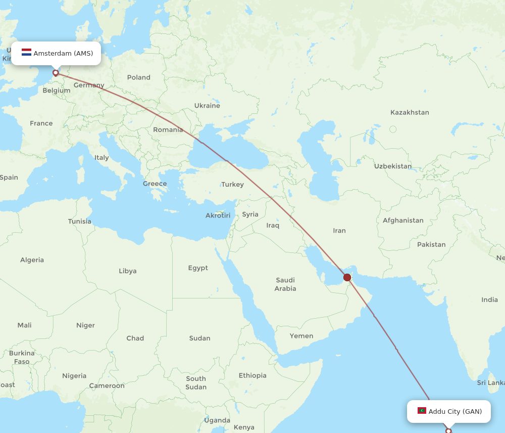 All flight routes from Amsterdam to Gan Island, AMS to GAN - Flight Routes