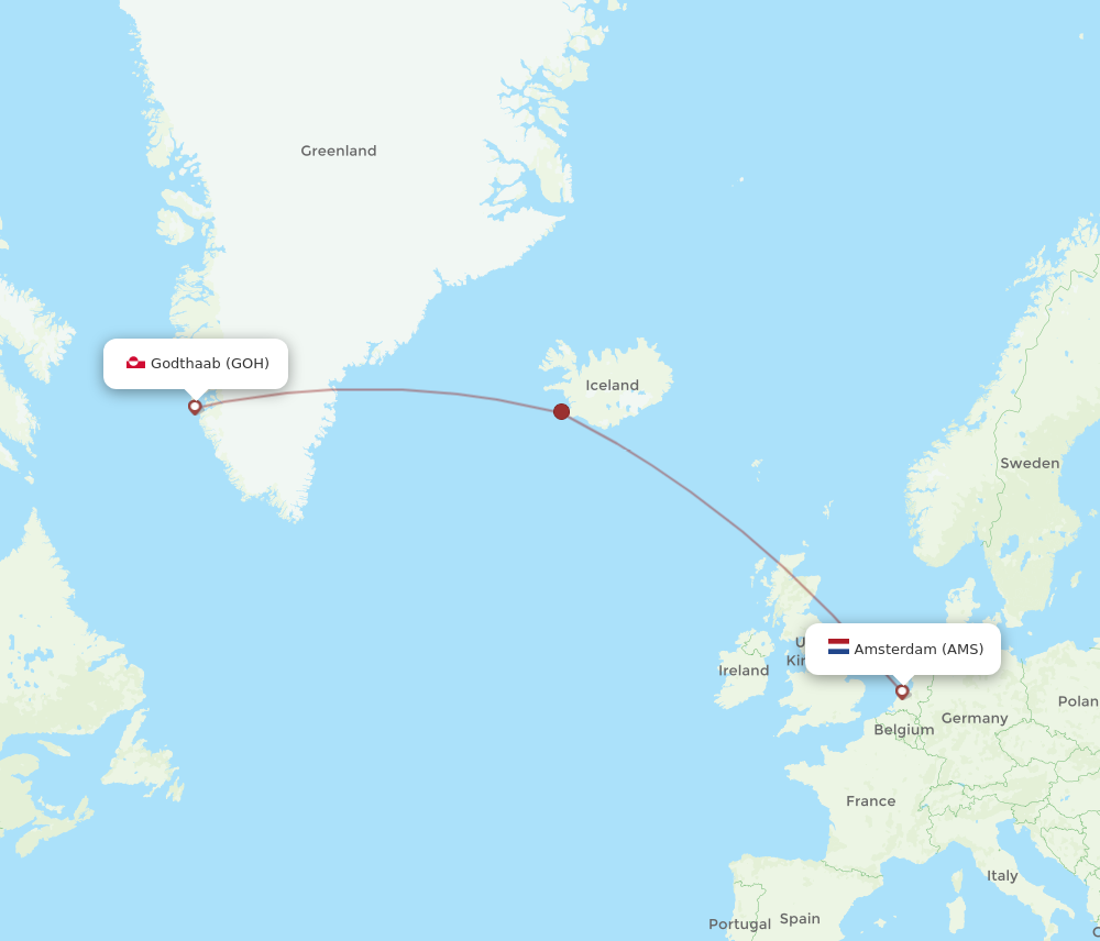 Flights from Amsterdam to Nuuk AMS to GOH Flight Routes