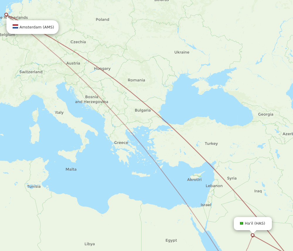 AMS to HAS flights and routes map