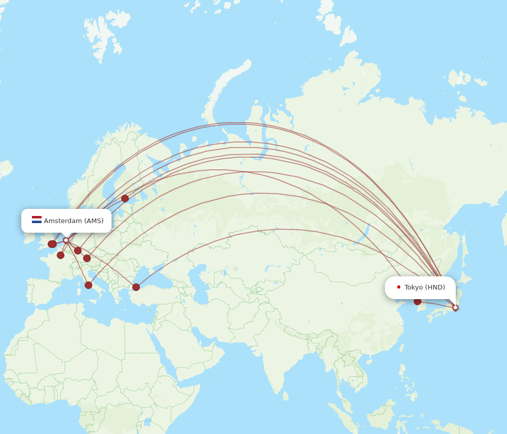 Flights from Amsterdam to Tokyo, AMS to HND - Flight Routes