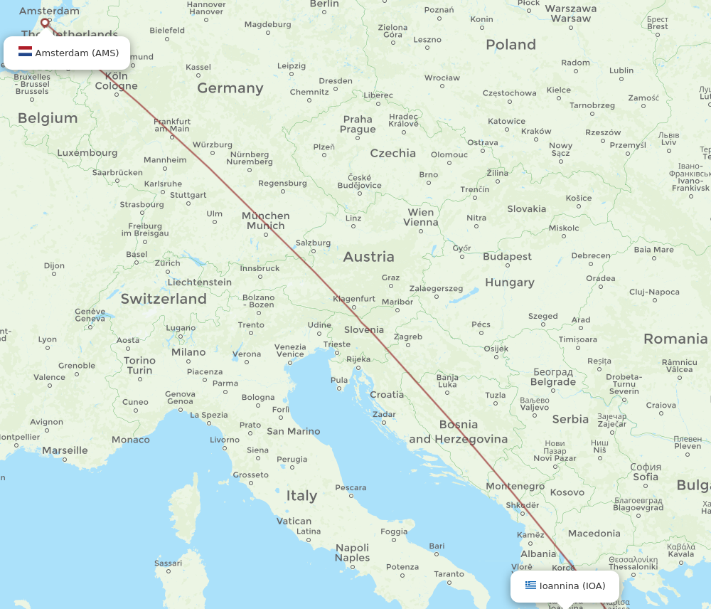 Flights from Amsterdam to Ioannina AMS to IOA Flight Routes