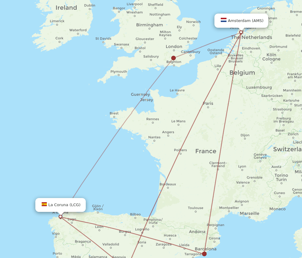 All Flight Routes From Amsterdam To La Coruna Ams To Lcg Flight Routes