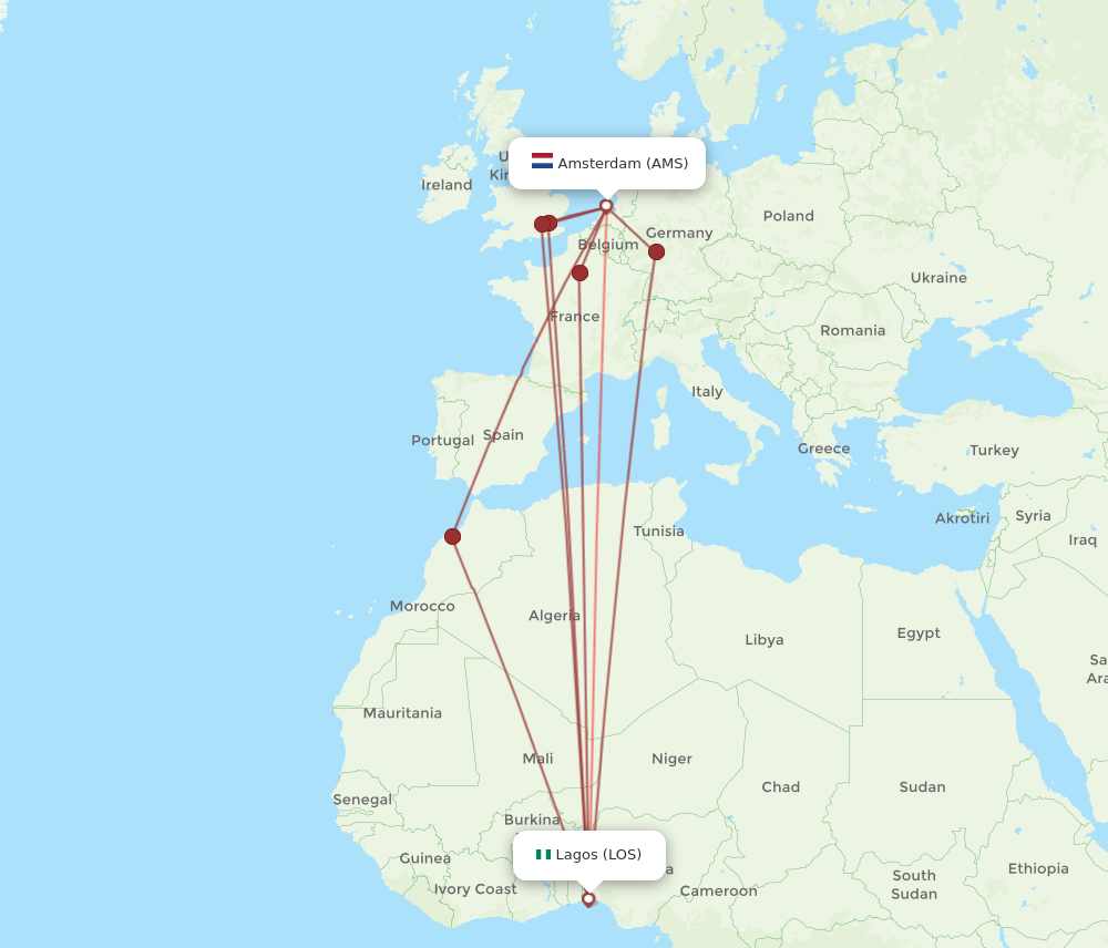 Flights from Amsterdam to Lagos AMS to LOS Flight Routes