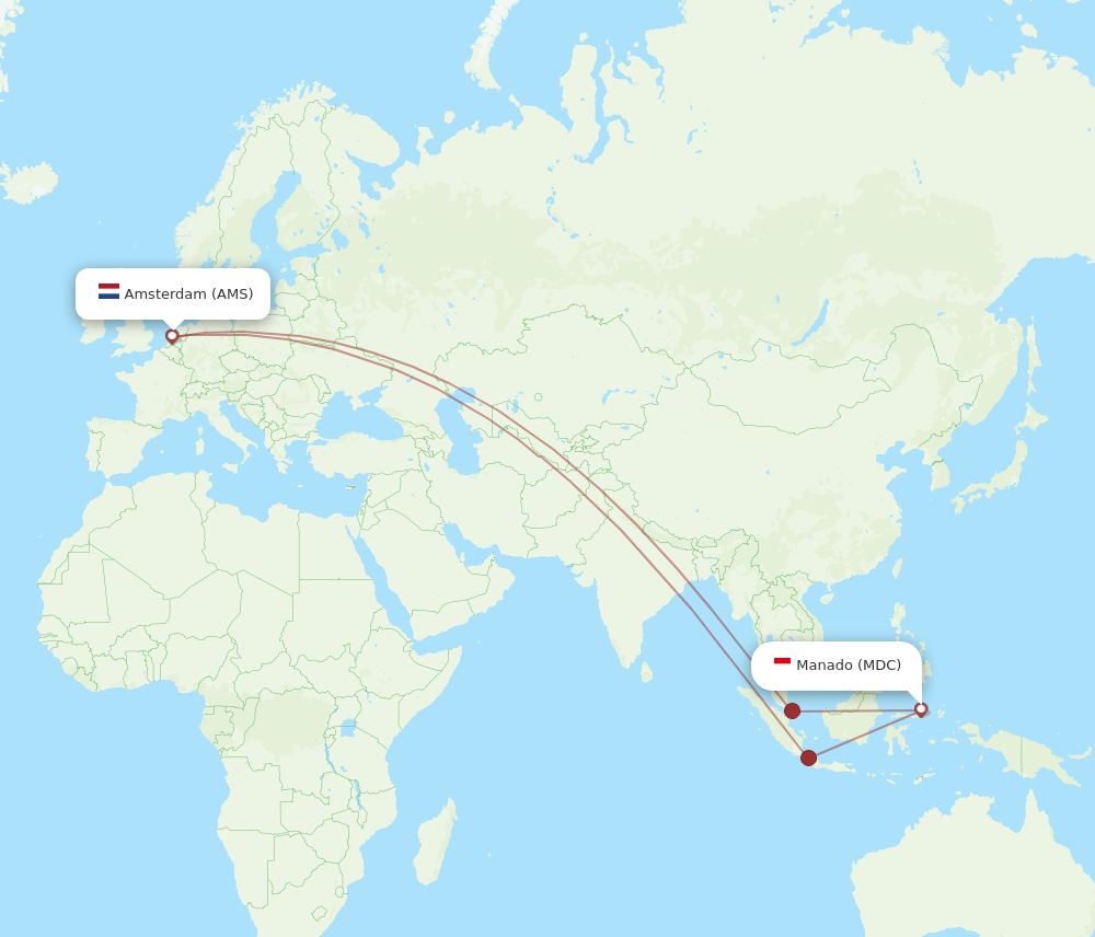 AMS to MDC flights and routes map