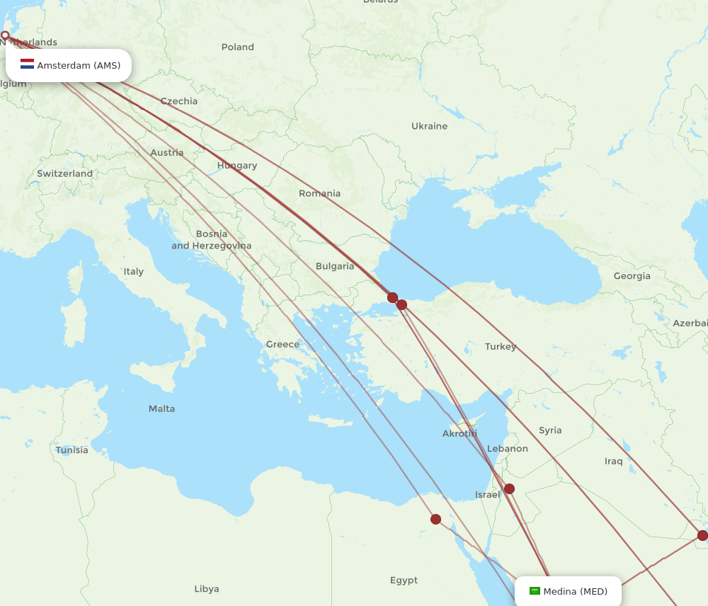 AMS to MED flights and routes map