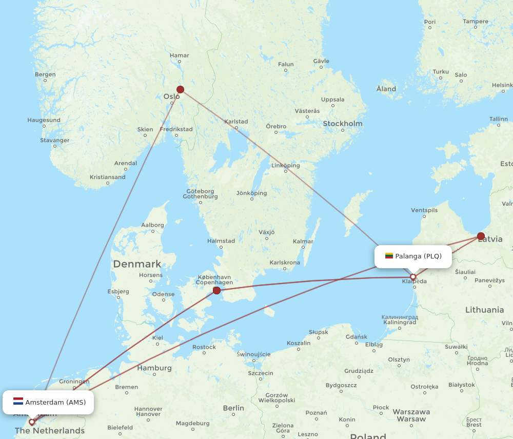 Flights from Amsterdam to Palanga AMS to PLQ Flight Routes