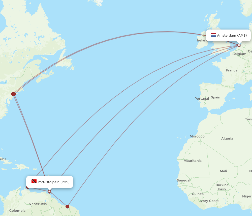 Flights from Amsterdam to Port Of Spain AMS to POS Flight Routes