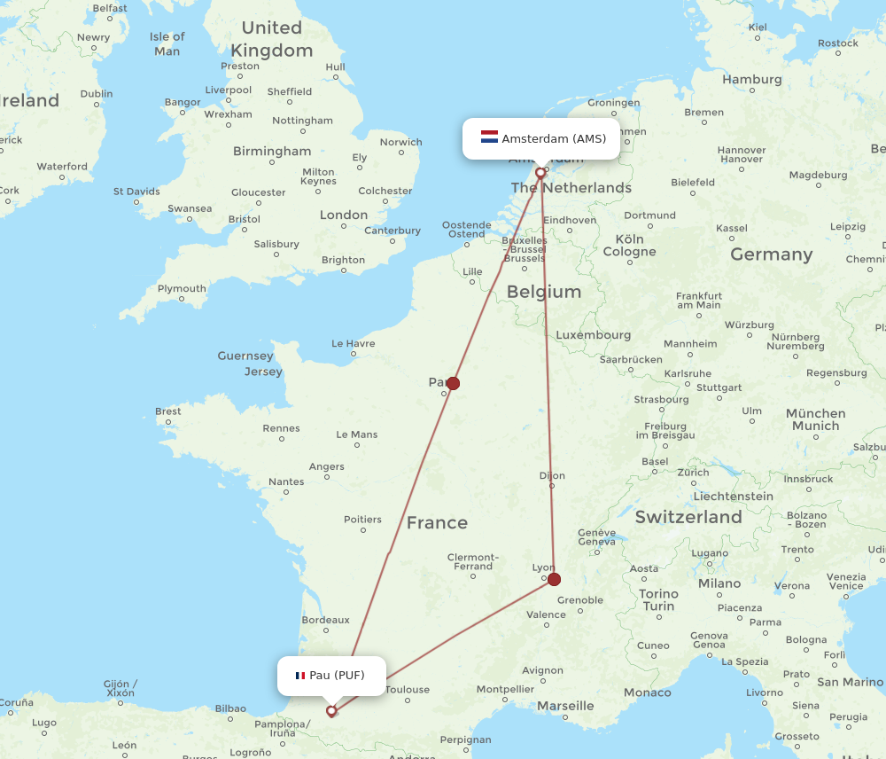 Flights from Amsterdam to Pau AMS to PUF Flight Routes