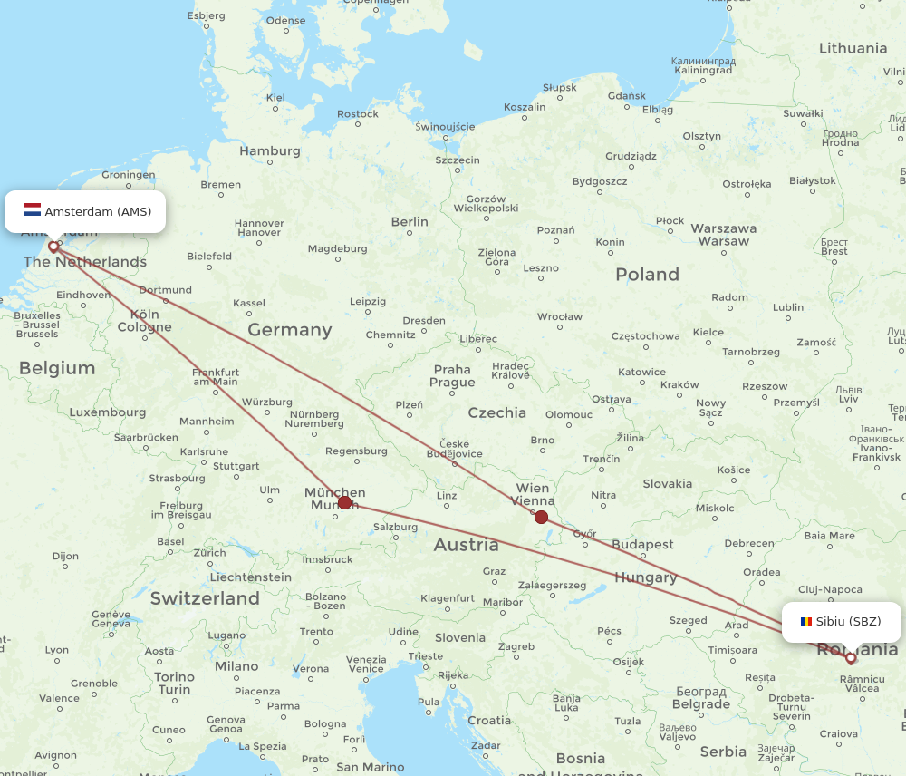 All flight routes from Amsterdam to Sibiu, AMS to SBZ - Flight Routes