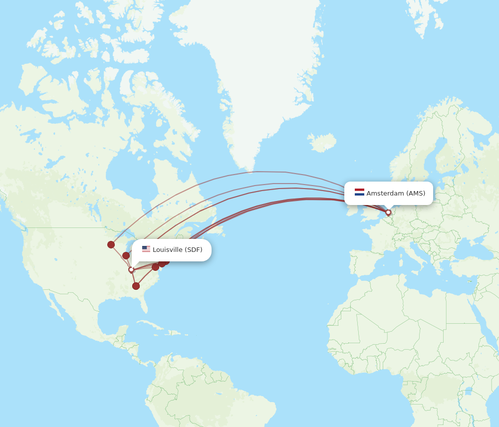 All Flight Routes From Amsterdam To Louisville, AMS To SDF - Flight Routes