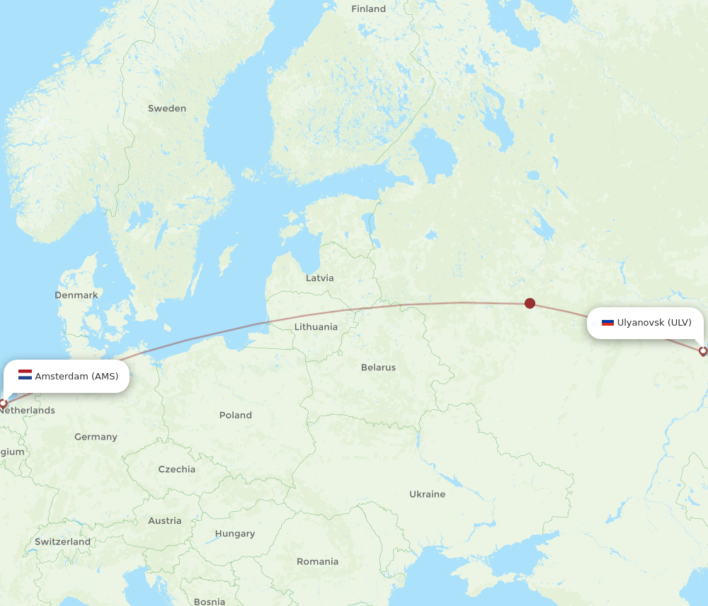 Flights from Amsterdam to Ulyanovsk, AMS to ULV - Flight Routes