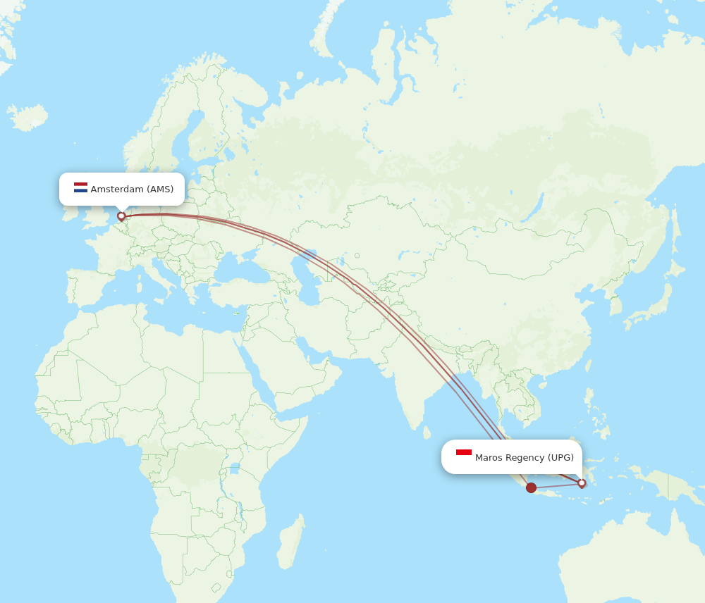AMS to UPG flights and routes map