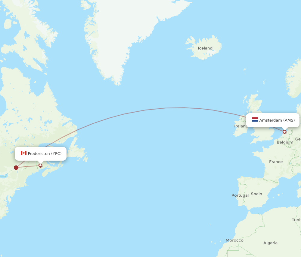 All Flight Routes From Amsterdam To Fredericton Ams To Yfc Flight Routes