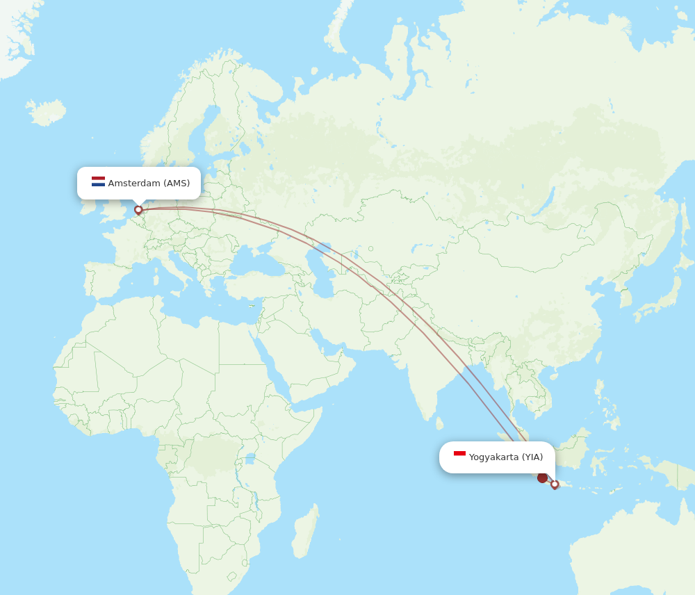 AMS to YIA flights and routes map