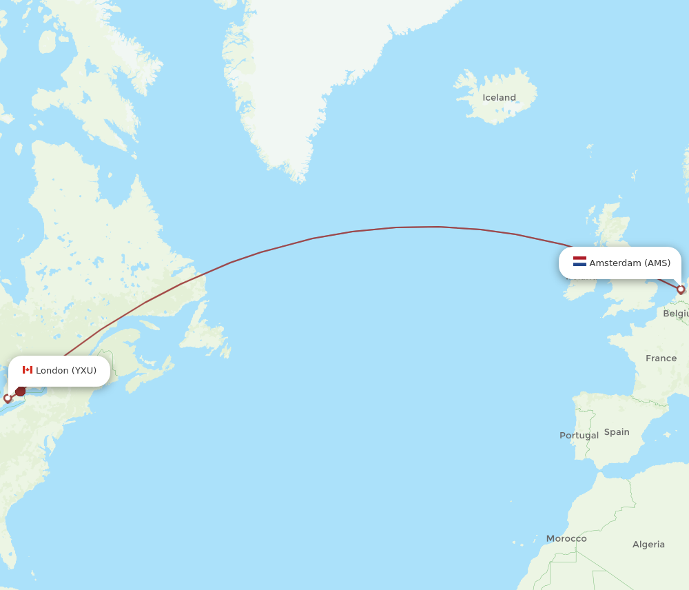 All flight routes from Amsterdam to London, AMS to YXU - Flight Routes