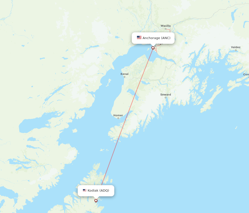 Flights from Anchorage to Kodiak, ANC to ADQ - Flight Routes