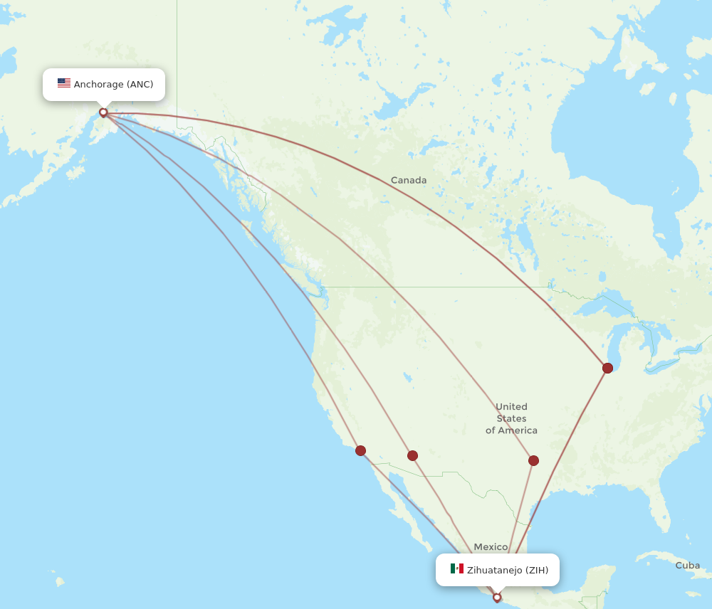 All Flight Routes From Anchorage To Ixtapazihuatanejo Anc To Zih Flight Routes 9701