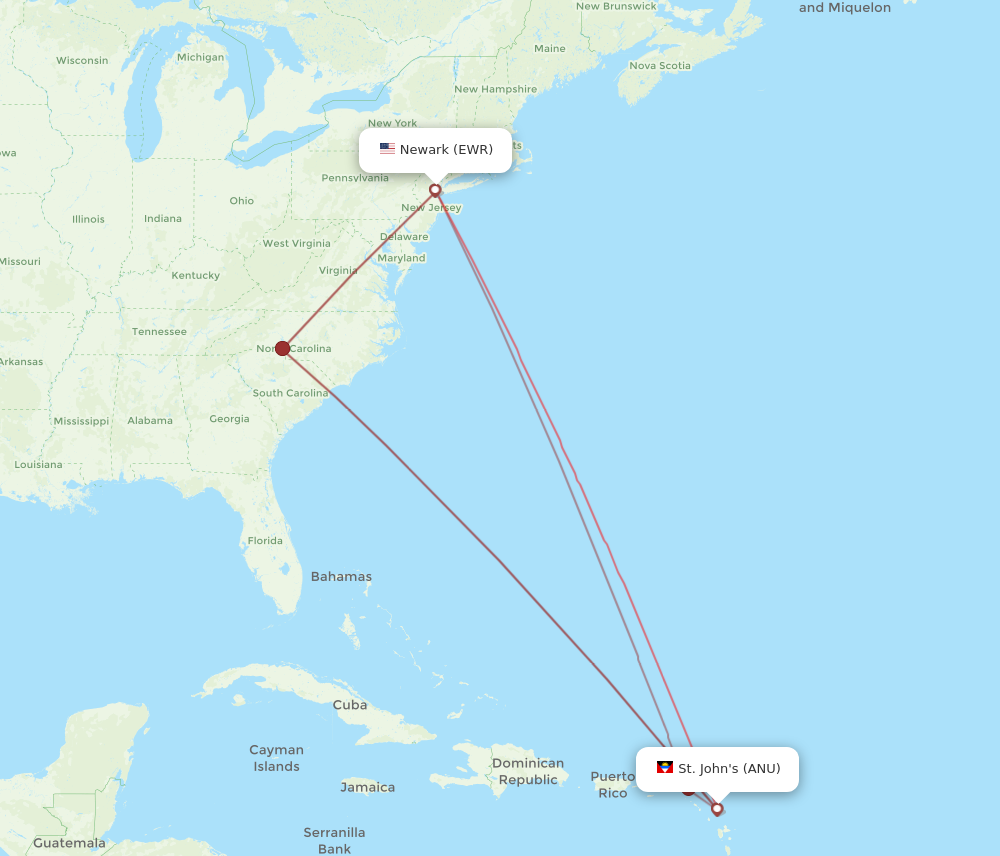 Flights from Antigua to New York ANU to EWR Flight Routes