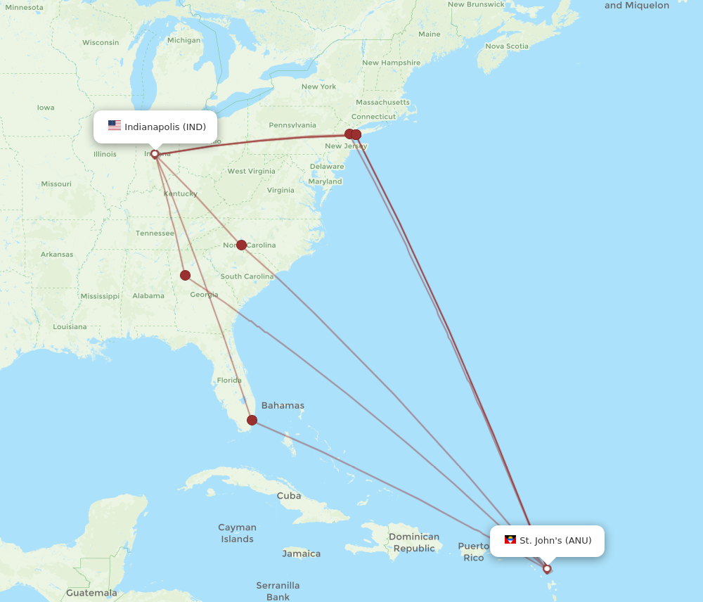 Flights from Antigua to Indianapolis, ANU to IND - Flight Routes