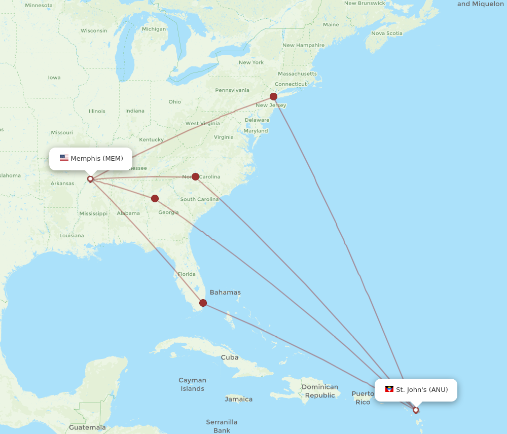 Flights from Antigua to Memphis ANU to MEM Flight Routes