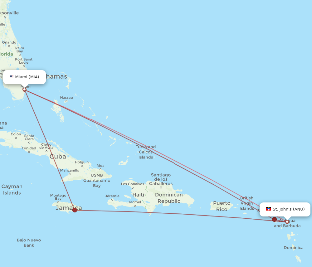 Flights from Antigua to Miami, ANU to MIA - Flight Routes