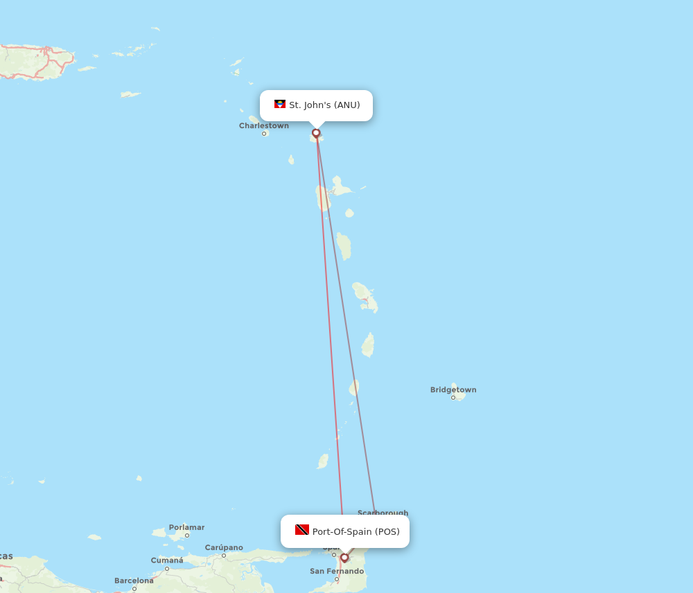 Flights from Antigua to Port Of Spain ANU to POS Flight Routes