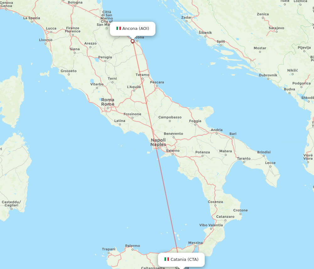 Flights from Ancona to Catania AOI to CTA Flight Routes