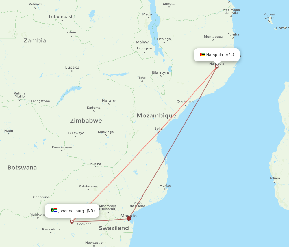 All Flight Routes From Nampula To Johannesburg Apl To Jnb Flight Routes 3538