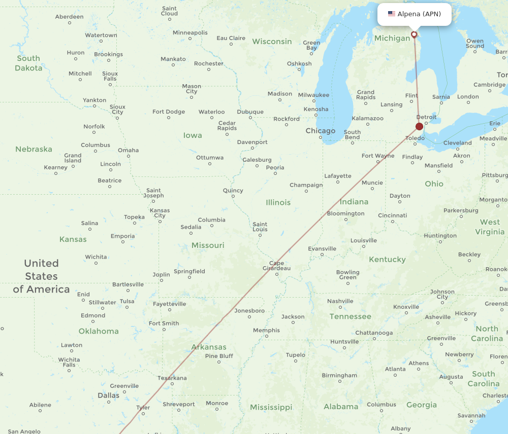 All flight routes from Alpena to Austin, APN to AUS - Flight Routes