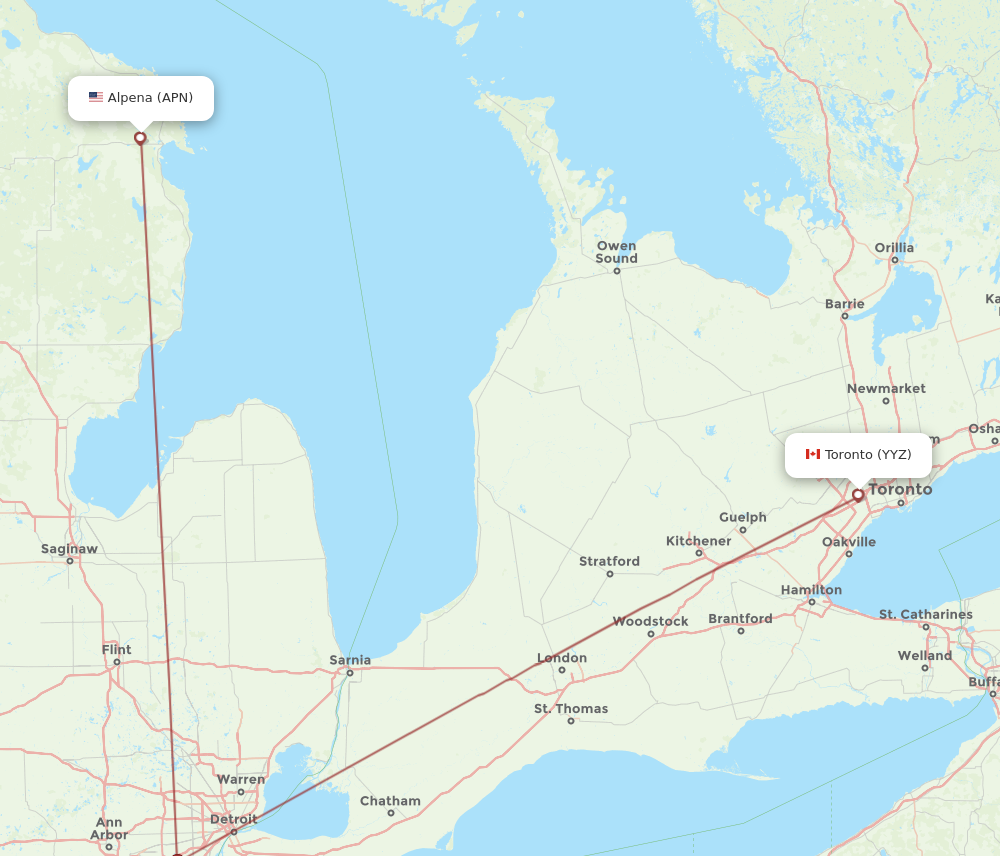 Flights from Toronto to Alpena YYZ to APN Flight Routes