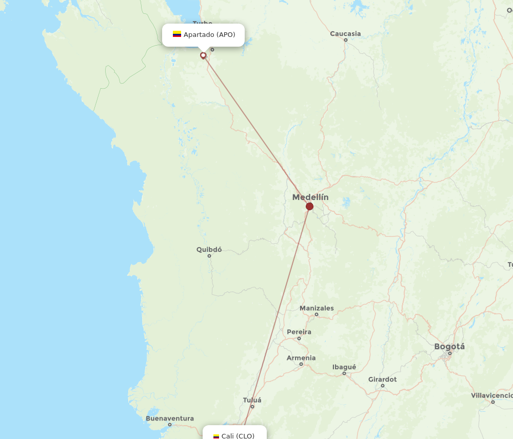 Flights from Apartado to Cali APO to CLO Flight Routes