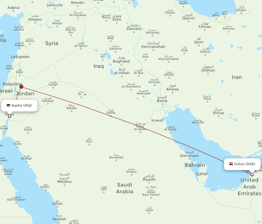 Flights from Aqaba to Dubai AQJ to DXB Flight Routes