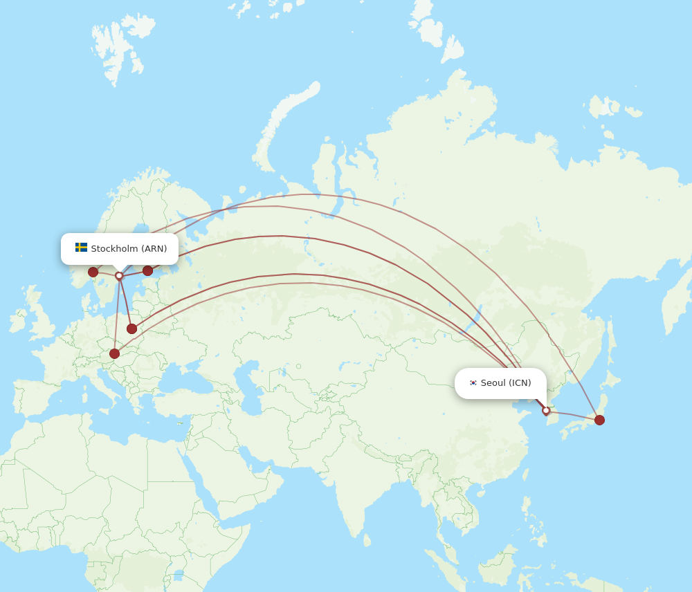 All Flight Routes From Stockholm To Seoul, ARN To ICN - Flight Routes