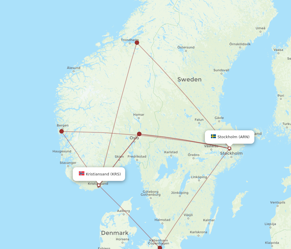 Flights from Stockholm to Kristiansand ARN to KRS Flight Routes