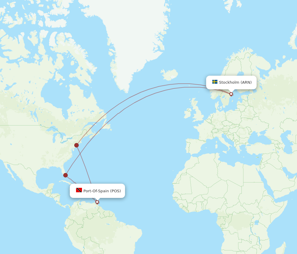 Flights from Stockholm to Port Of Spain ARN to POS Flight Routes