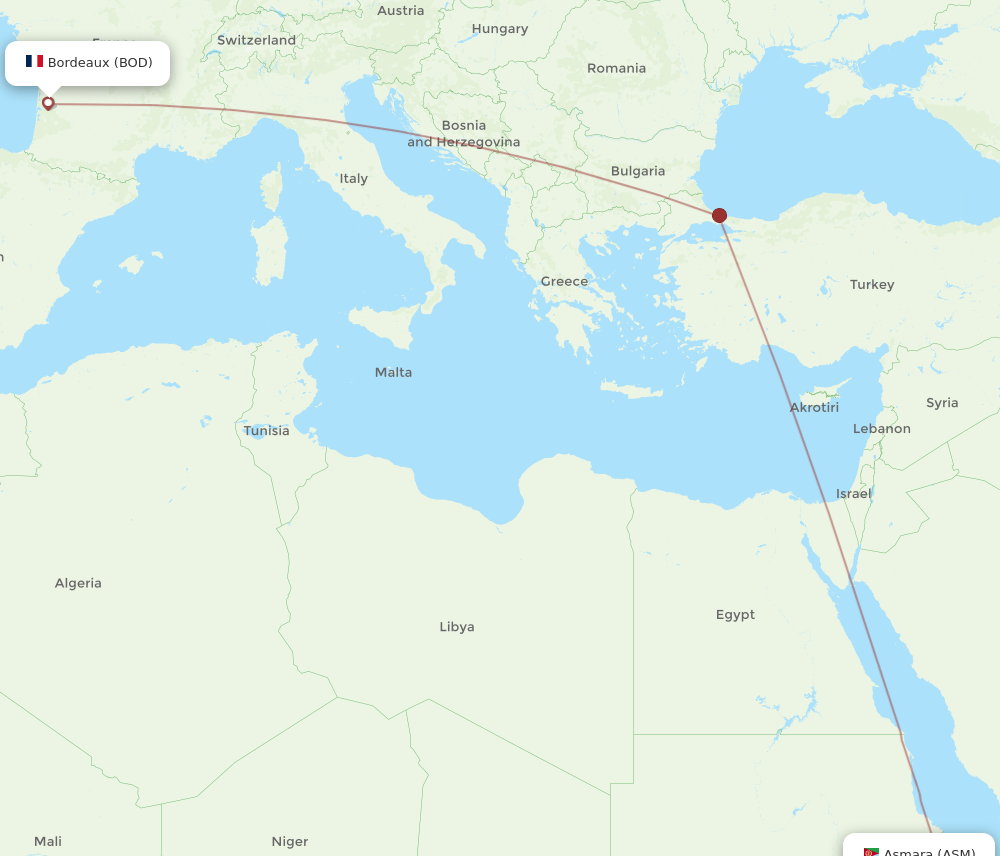 Flights from Asmara to Bordeaux, ASM to BOD - Flight Routes